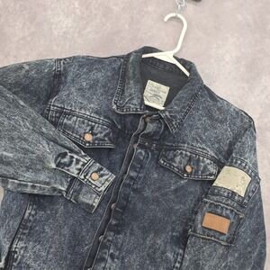 Vintage Bugle Boy Jean Jacket Womens Medium Acid Wash Blue Patchwork 80s 90s